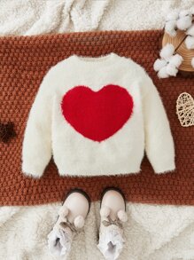 SHEIN Bebé Jersey con patrón de corazón de peluche - Beis - Ver 1