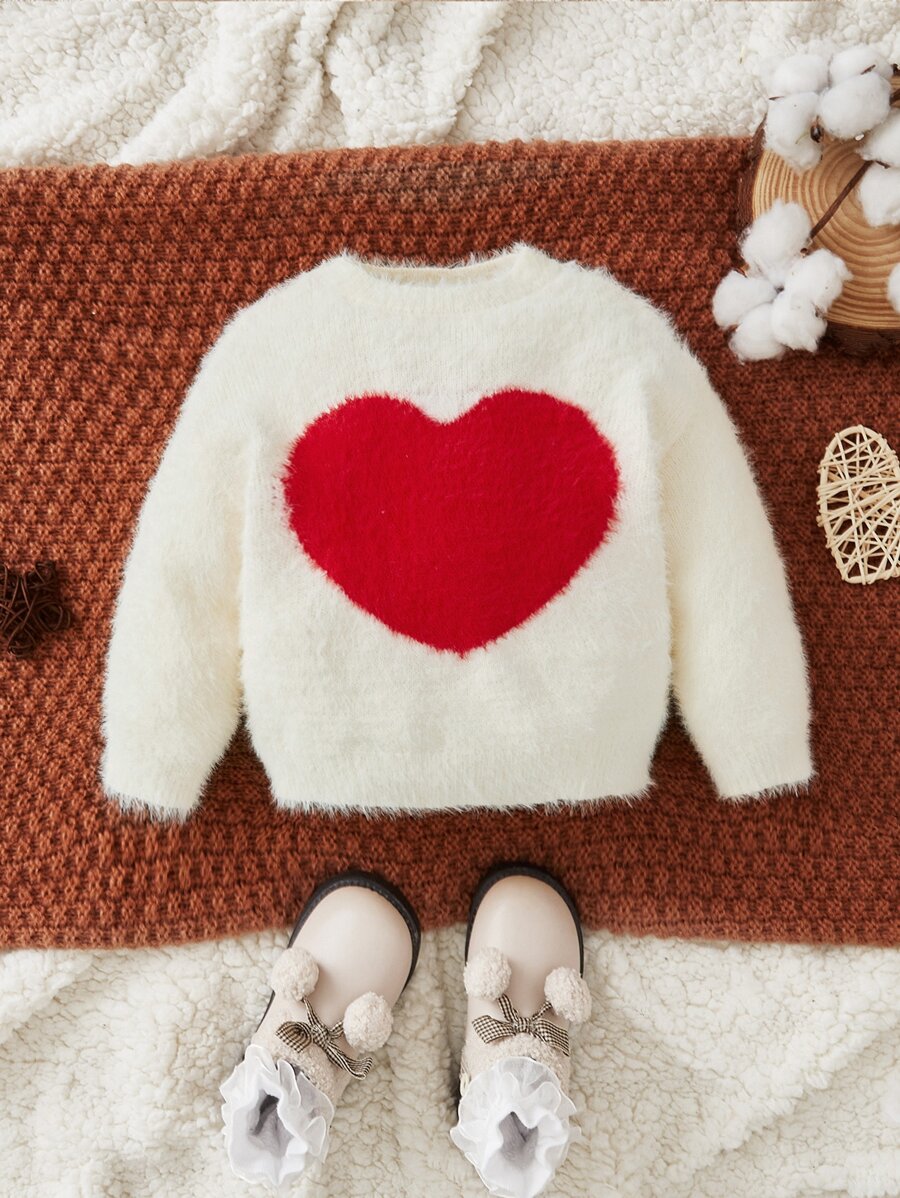 SHEIN Bebé Jersey con patrón de corazón de peluche - Beis - Ver 1