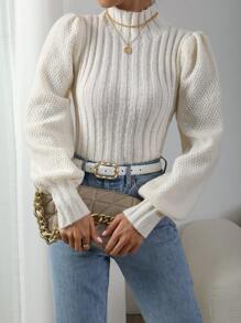 Calvaya Mock Neck Lantern Sleeve Sweater,Long Sleeve Tops Knit Pullover Fall Winter Outfit