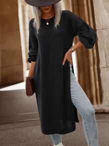 SHEIN LUNE Jersey de hombros caídos de muslo con abertura