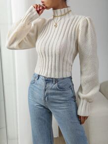 Calvaya Mock Neck Lantern Sleeve Sweater,Long Sleeve Tops Knit Pullover Fall Winter Outfit