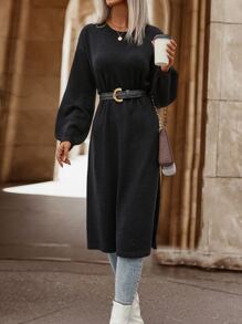 SHEIN LUNE Jersey de hombros caídos de muslo con abertura