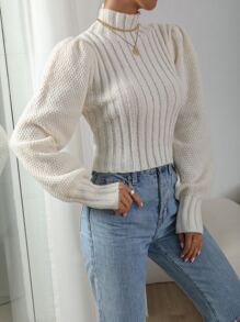 Calvaya Mock Neck Lantern Sleeve Sweater,Long Sleeve Tops Knit Pullover Fall Winter Outfit