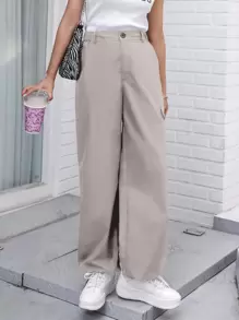 DAZY Flap Pocket Drawstring Hem Cargo Trousers - Apricot - View 3