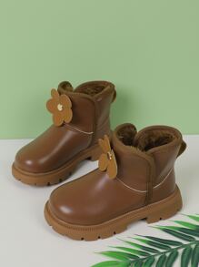 女孩花朵裝飾加絨內裏馬丁靴