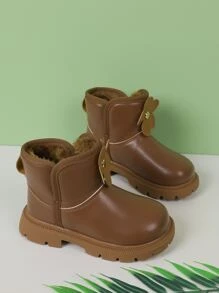 女孩花朵裝飾加絨內裏馬丁靴