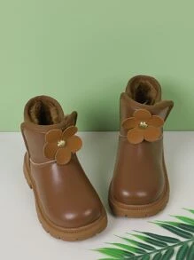 女孩花朵裝飾加絨內裏馬丁靴