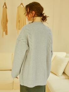 Knit Mix Drop Shoulder Pocket Patched Cardigan - Light Grey - View 2