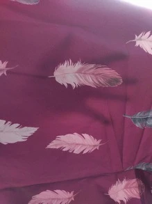 SHEIN LUNE 夏季加大羽毛印花锁孔领蝙蝠袖衬衫 - 紫紅色 - 查看 7