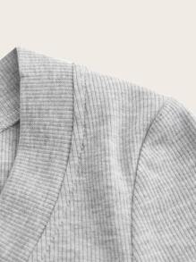 SHEIN EZwear 素色V領螺紋針織短款T恤 - 淺灰色 - 查看 3