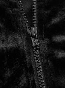 SHEIN ICON Fringe Trim Crop Velvet Jacket - Black - View 3