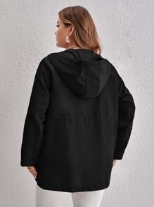 SHEIN LUNE 大碼腰部抽繩連帽外套 - 黑色 - 查看 2