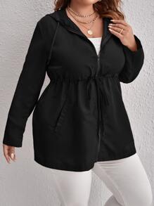 SHEIN LUNE 大碼腰部抽繩連帽外套 - 黑色 - 查看 3
