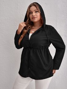SHEIN LUNE 大碼腰部抽繩連帽外套 - 黑色 - 查看 6