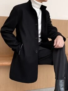 Manfinity Áo choàng Nam Nút màu trơn Giải trí - màu đen - Xem 3