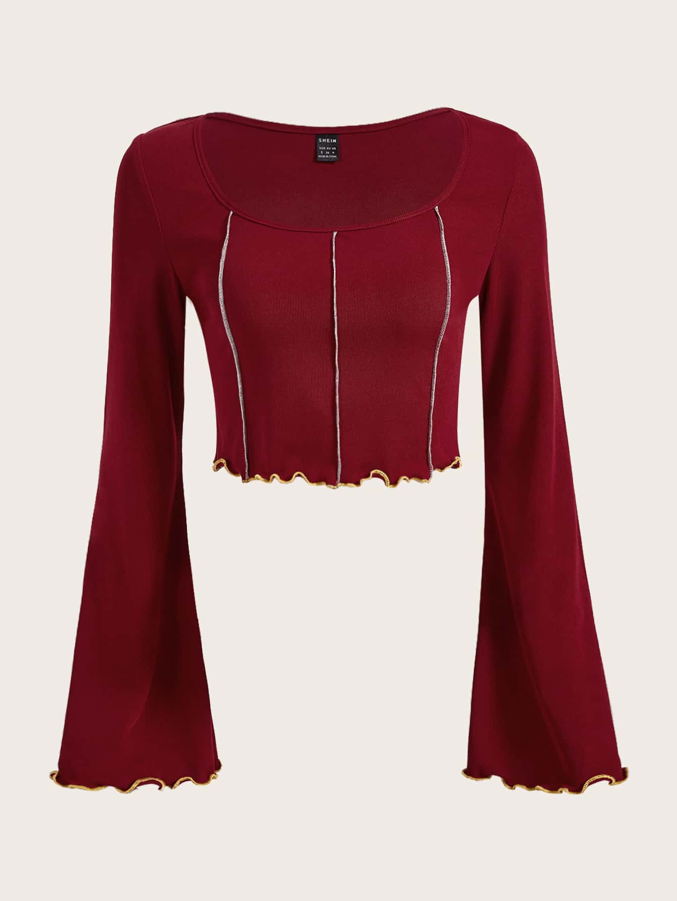 SHEIN EZwear Áo thun nữ Xù nhỏ màu trơn Giải trí - Màu Đỏ Sâu - Xem 1