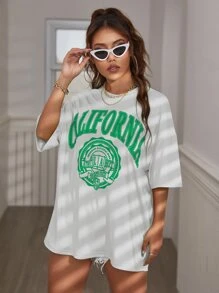 SHEIN Unity 字母圖案落肩T恤 - 白色 - 查看 3