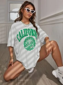 SHEIN Unity 字母圖案落肩T恤 - 白色 - 查看 5