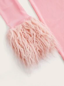 SHEIN ICON Fuzzy Trim Tie Front Mesh Coat - Baby Pink - View 3