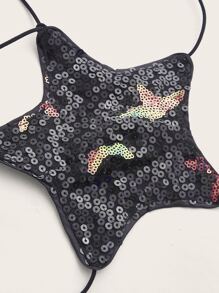 SHEIN ICON Star Pattern Criss Cross Sequin Halter Top - Black - View 4