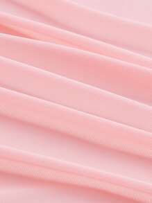 SHEIN ICON Fuzzy Trim Tie Front Mesh Coat - Baby Pink - View 4