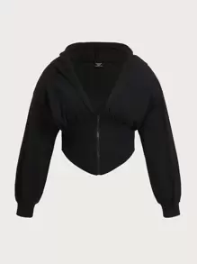 SHEIN EZwear Plus Zip Up Drop Shoulder Hoodie - Black - View 1