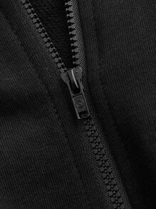 SHEIN EZwear Plus Zip Up Drop Shoulder Hoodie - Black - View 4