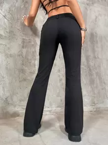 SHEIN ICON Pantalones acampanados de talle alto con costura delantera - Negro - Ver 2
