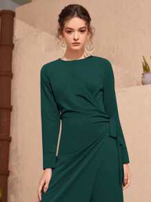 Mulvari Wrap Tie Side Solid Jumpsuit - Dark Green - View 4