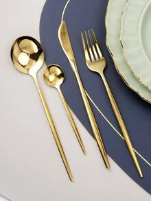 4 piezas Set cubiertos de acero inoxidable - Dorado - Ver 8
