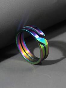 1 pieza Anillo de acero inoxidable con corte arcoíris para hombre - Multicolor - Ver 1