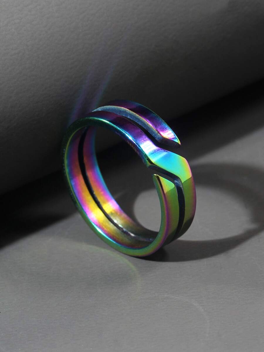 1 pieza Anillo de acero inoxidable con corte arcoíris para hombre - Multicolor - Ver 1