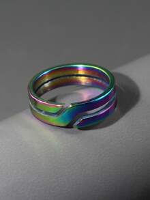 1 pieza Anillo de acero inoxidable con corte arcoíris para hombre - Multicolor - Ver 2