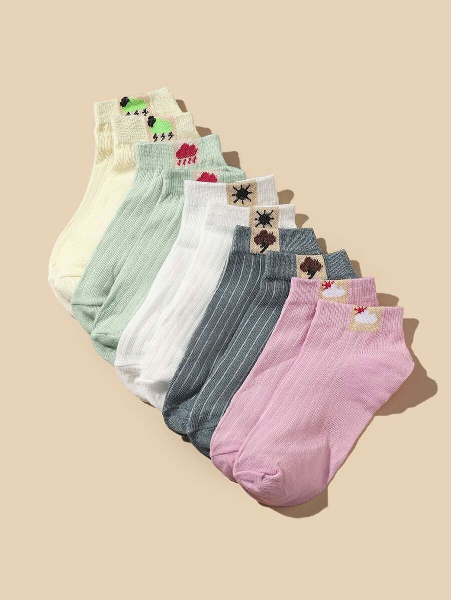 5雙卡通圖案短襪 - 彩色 - 查看 1