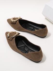 Metal Decor Point Toe Faux Suede Ballet Flats - Mocha Brown - View 3