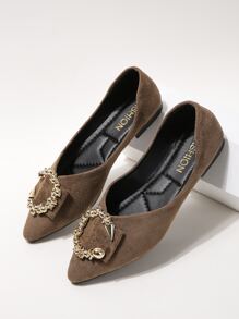 Metal Decor Point Toe Faux Suede Ballet Flats - Mocha Brown - View 4