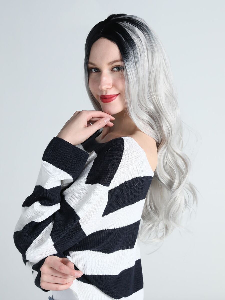 長款卷人造假髮 - 灰色 - 查看 1