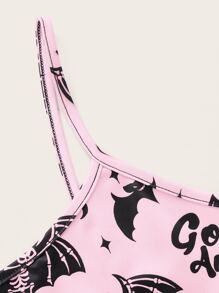 ROMWE Kawaii Top de tirantes con estampado de murciélago - Rosa - Ver 4