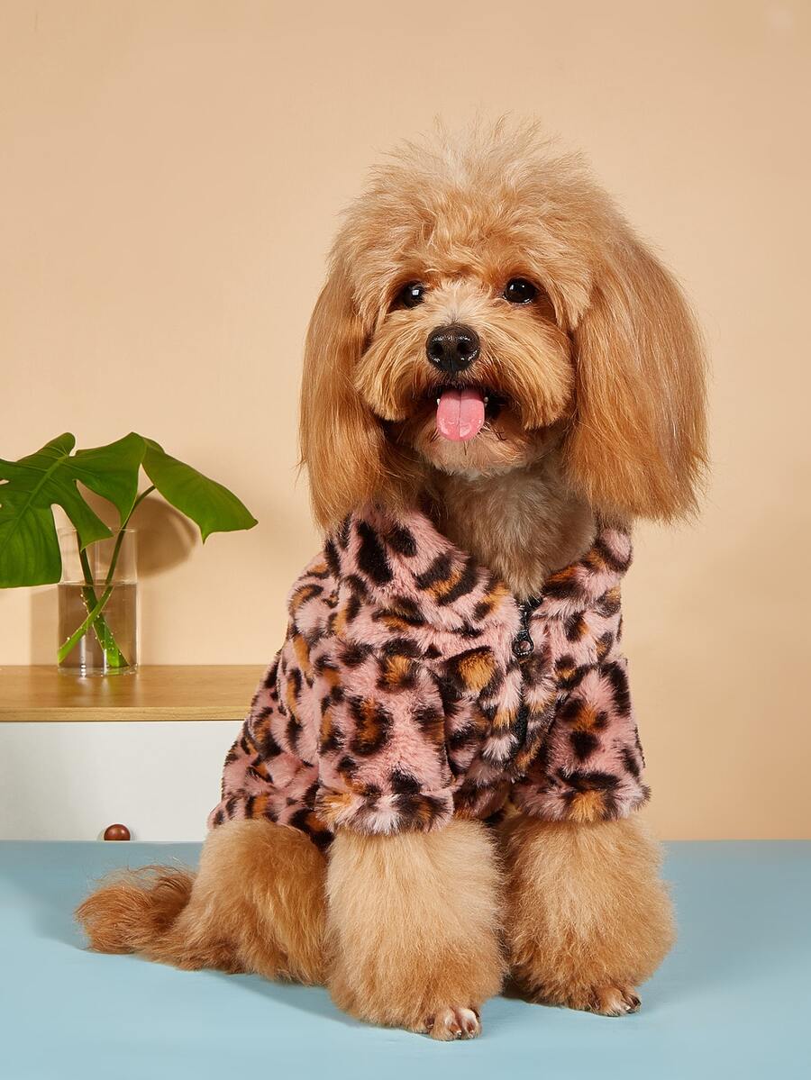 1pc Leopard Print Plush Pet Coat - Multicolor - View 1