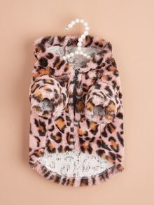 1pc Leopard Print Plush Pet Coat - Multicolor - View 4