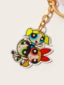 The Powerpuff Girls | ROMWE Cartoon Figure & Pompom Charm Keychain - Multicolor - View 3