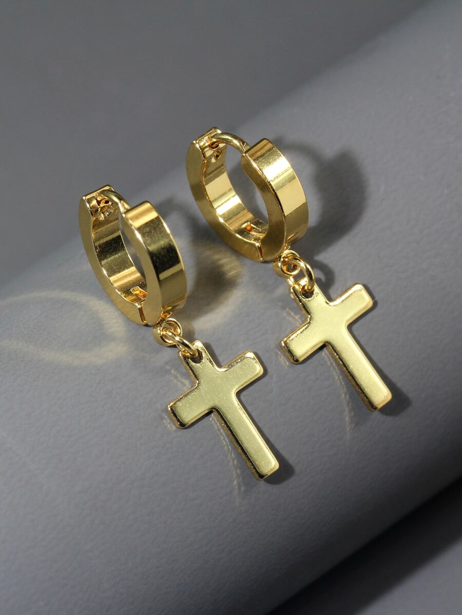 Fashionable and Popular Men Cross Decor Drop Earrings Stainless Steel for Jewelry Gift and for a Stylish Look