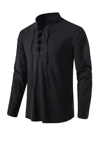 Manfinity Men Lace Up Front Medieval Shirt - Black - View 1