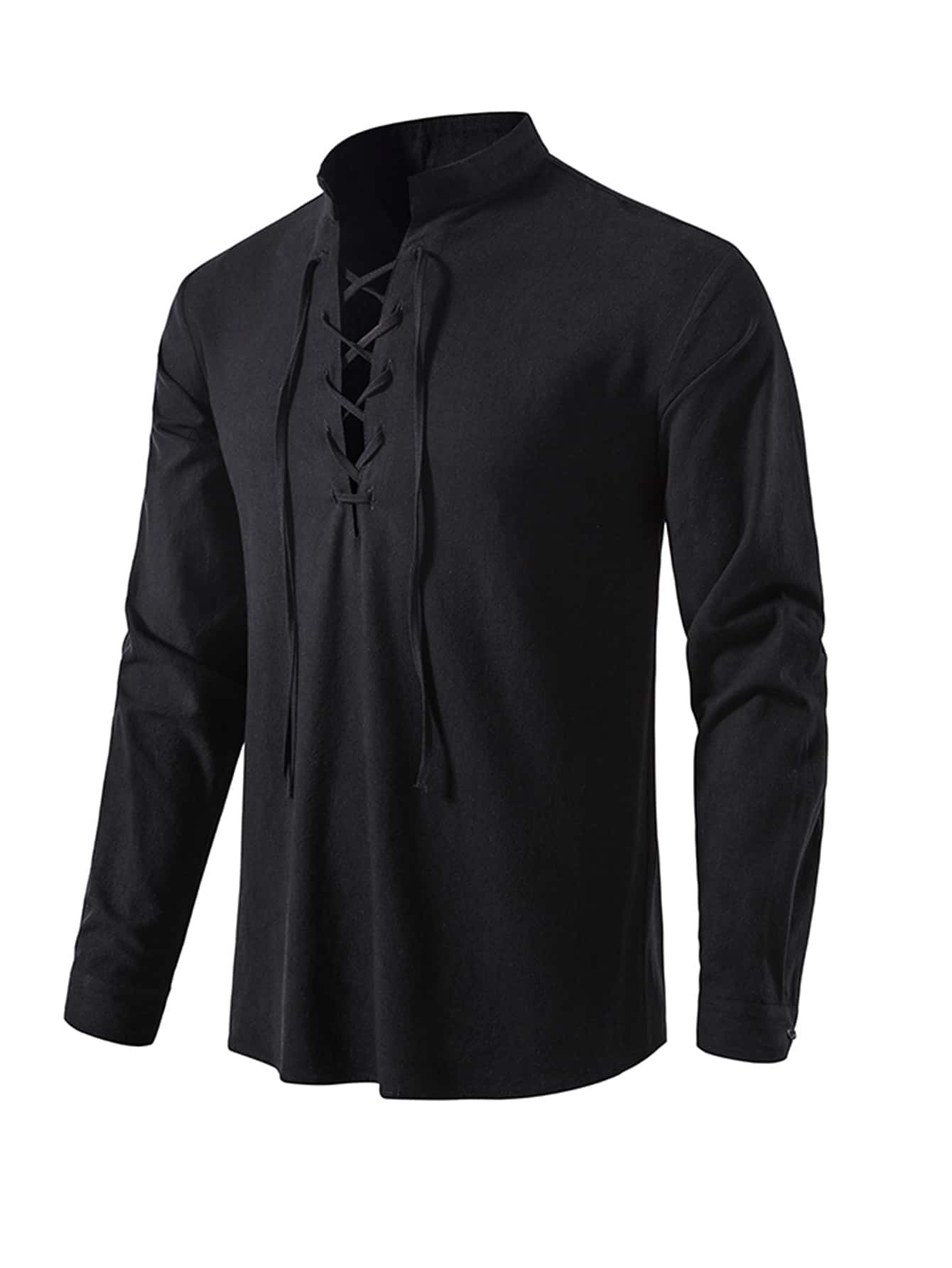 Manfinity Men Lace Up Front Medieval Shirt - Black - View 1
