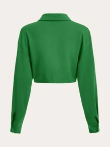 SHEIN EZwear 翻蓋口袋扭結下擺短款襯衫