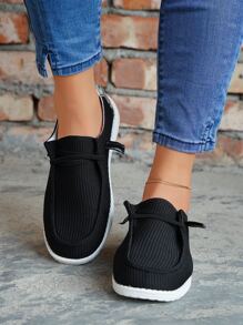 Slip-on deportivo negro con cordones y estampado de leopardo para mujer con detalle de cordones con estampado de leopardo en la parte delantera - Negro - Ver 3