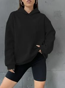 SHEIN Unity Slogan Graphic Drop Shoulder Drawstring Hoodie - Black - View 2