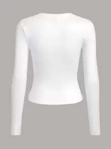 SHEIN ICON 3D Body Print Crop Round Neck Long Sleeves Spring Tee - White - View 2
