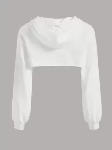 SHEIN ICON Drawstring Detail Super Crop Hoodie Without Camisole In Fall/Winter - White - View 2
