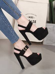 Tacones de punta abierta plataforma de talón abierto - Negro - Ver 2